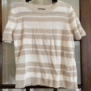 Banana Republic White and Beige Linen Striped Sweater Tee, Size XL